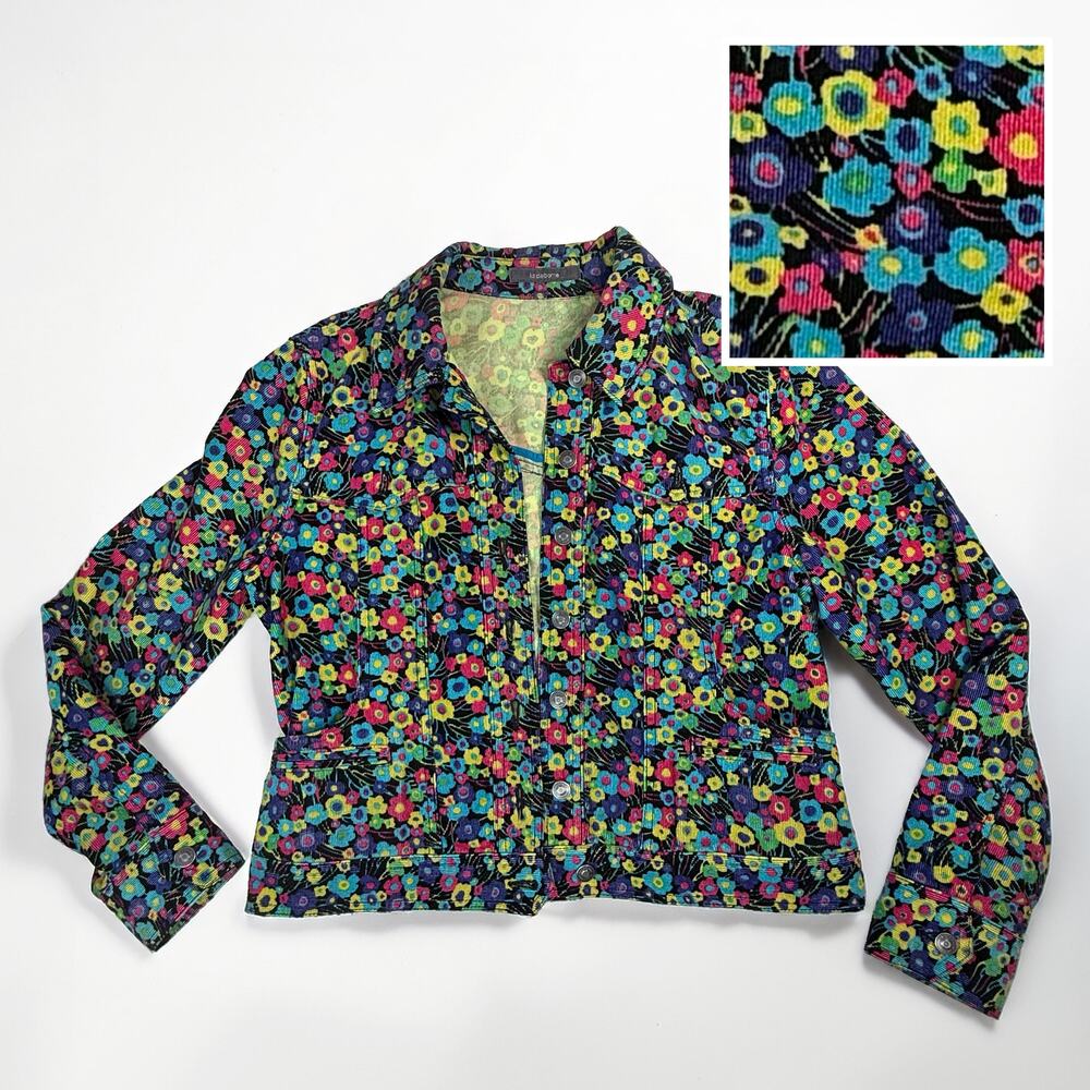 Vintage Liz Claiborne Multicolor Floral Corduroy Jacket Size Petite Medium